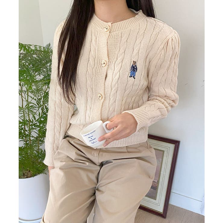 カーディガン ケーブルニットカーディガン 秋[品番：KH000014315