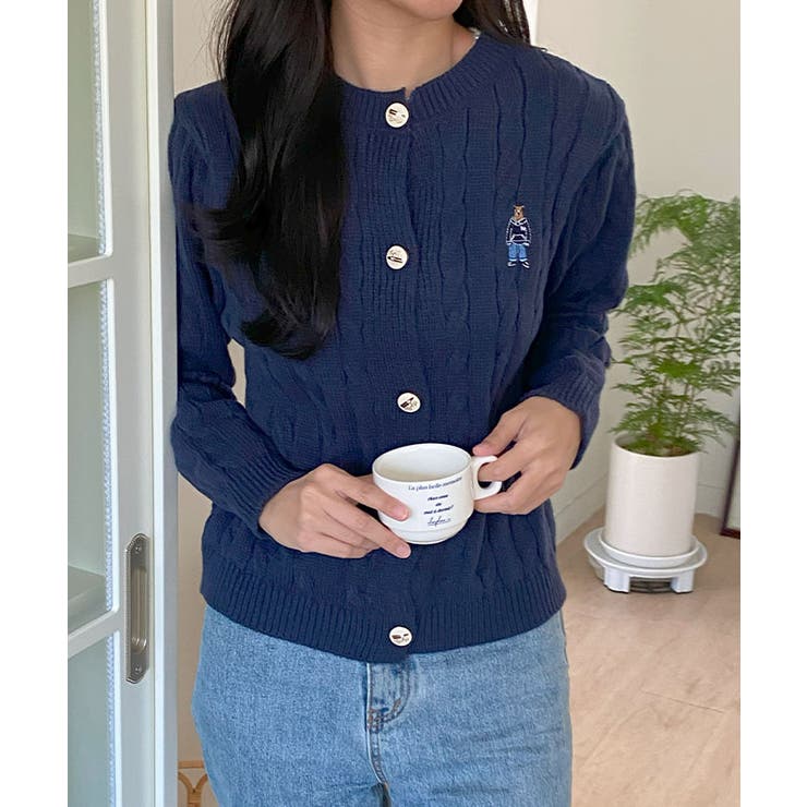 カーディガン ケーブルニットカーディガン 秋[品番：KH000014315