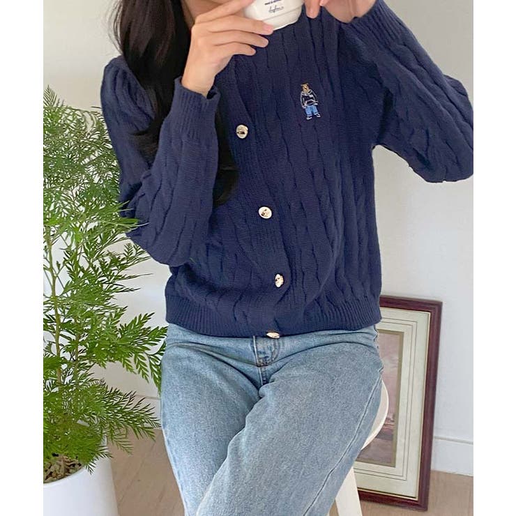 カーディガン ケーブルニットカーディガン 秋[品番：KH000014315