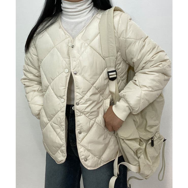 ゆとりのあるサイズのキルティングジャンパー レディース ノーカラーアウター | VIVID LADY | 詳細画像18 