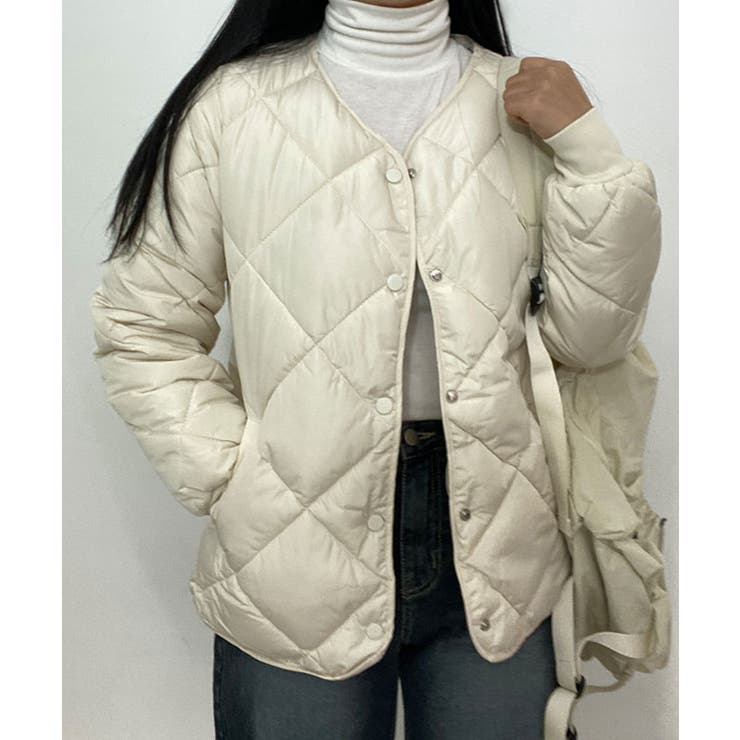 ゆとりのあるサイズのキルティングジャンパー レディース ノーカラーアウター | VIVID LADY | 詳細画像19 