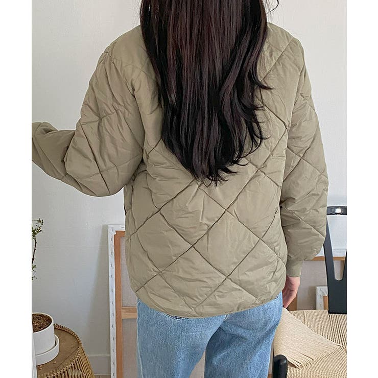ゆとりのあるサイズのキルティングジャンパー レディース ノーカラーアウター | VIVID LADY | 詳細画像11 