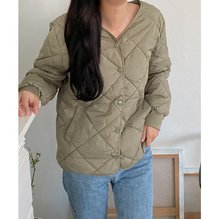 ゆとりのあるサイズのキルティングジャンパー レディース ノーカラーアウター | VIVID LADY | 詳細画像12 