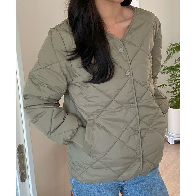 ゆとりのあるサイズのキルティングジャンパー レディース ノーカラーアウター | VIVID LADY | 詳細画像14 