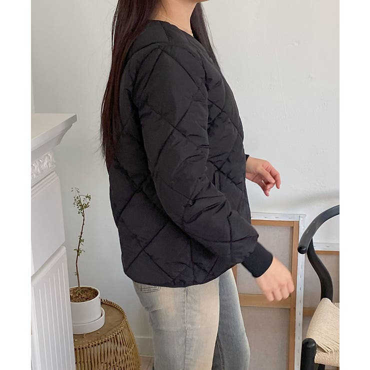 ゆとりのあるサイズのキルティングジャンパー レディース ノーカラーアウター | VIVID LADY | 詳細画像16 