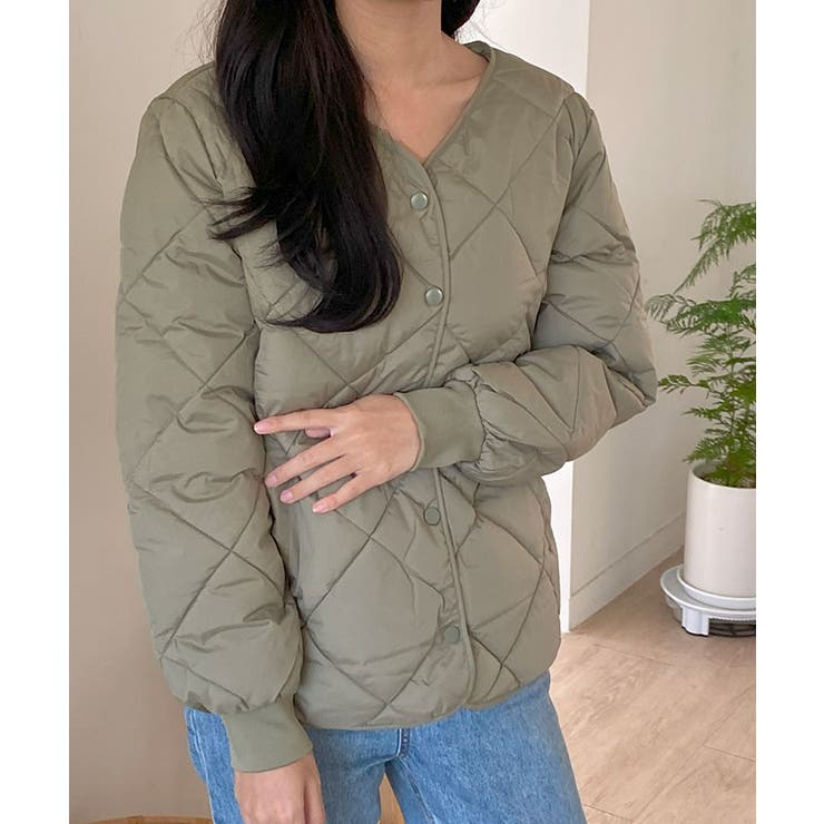 ゆとりのあるサイズのキルティングジャンパー レディース ノーカラーアウター | VIVID LADY | 詳細画像2 