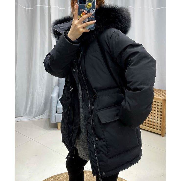 RUIRUE BOUTIQUE ラビットファーフードショートダウンジャケット