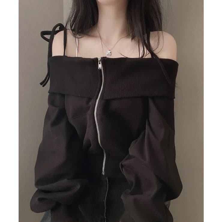 ブラック | 肩紐付き オフショルダー スウェット | VIVID LADY