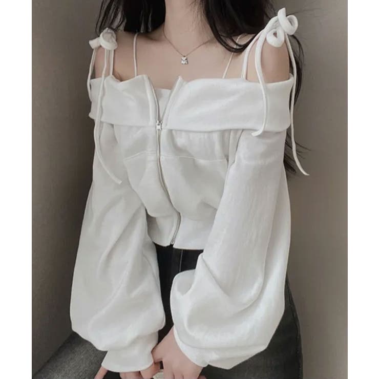 アイボリー | 肩紐付き オフショルダー スウェット | VIVID LADY