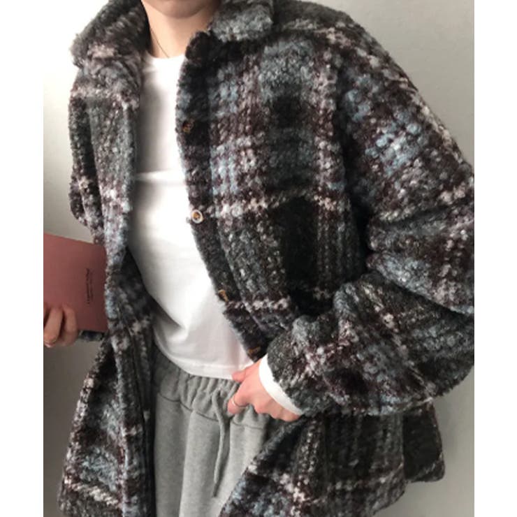 モコモコ チェック柄 シャツジャケット[品番：KH000015997]｜VIVID