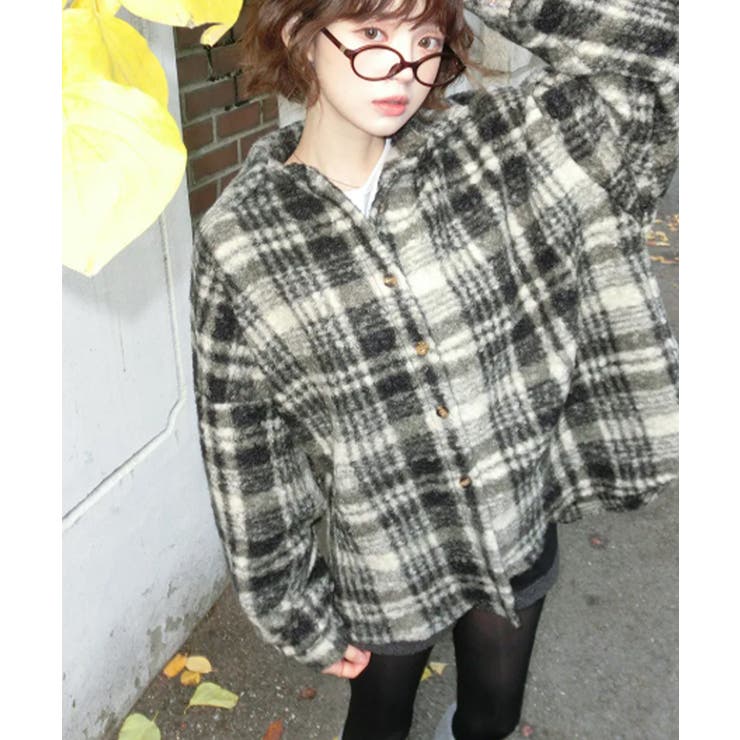 モコモコ チェック柄 シャツジャケット[品番：KH000015997]｜VIVID