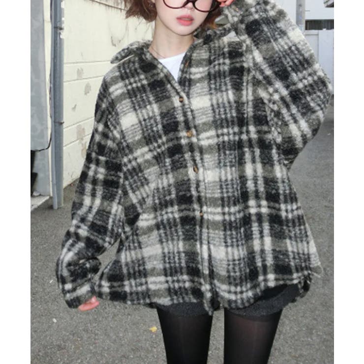 モコモコ チェック柄 シャツジャケット[品番：KH000015997]｜VIVID