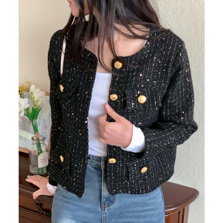 美品♡ VALENTINO ノーカラージャケット ツイード セール】 ツイードノーカラージャケット◇□ （ノーカラー