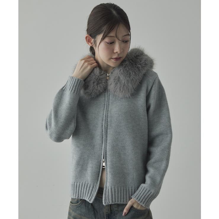 ファー付 ニットフードカーディガン[品番：KH000015768]｜VIVID LADY