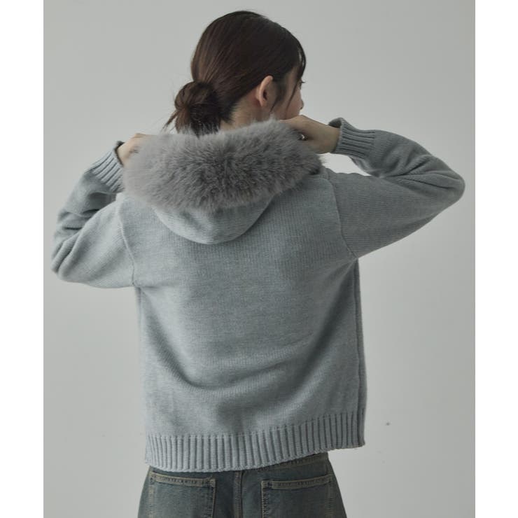 LOUIS VUITTON グレー カーディガン フード付き ファー付 ニットフードカーディガン[品番：KH000015768]｜VIVID LADY