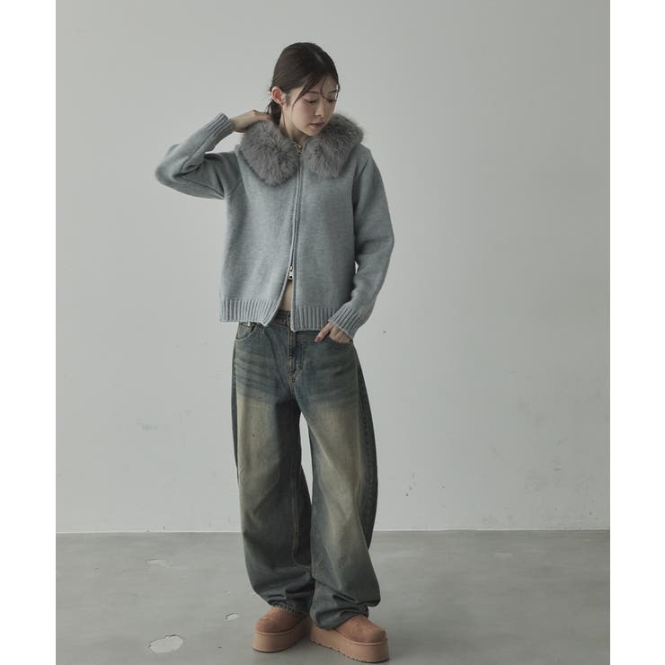 うさとの服✴︎美品✴︎フード付き多色カーディガン ファー付 ニットフードカーディガン[品番：KH000015768]｜VIVID LADY