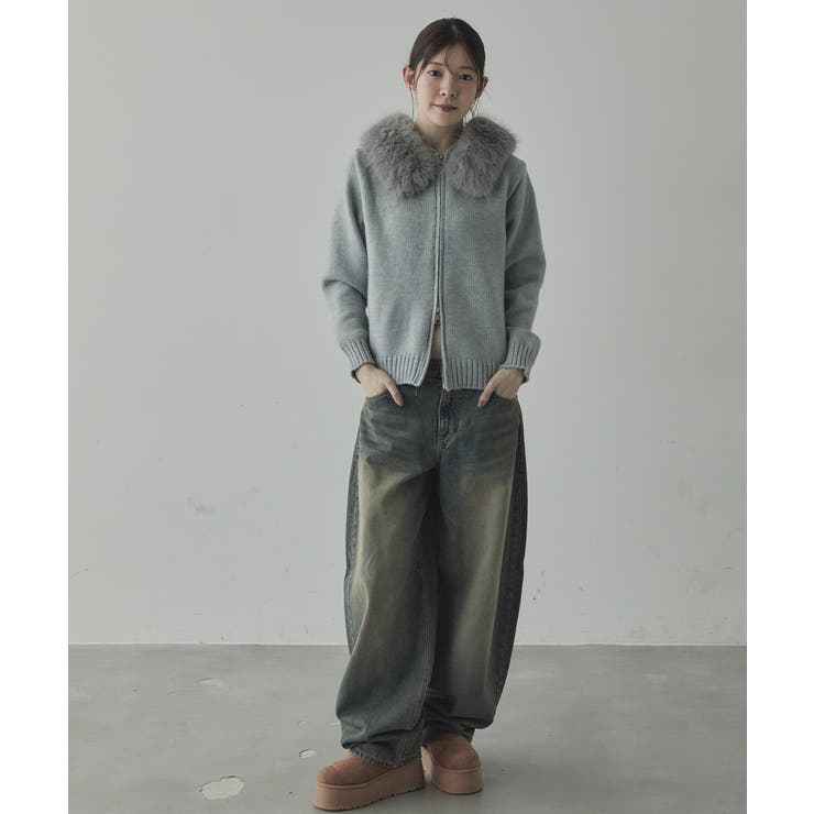 ファー付 ニットフードカーディガン[品番：KH000015768]｜VIVID LADY