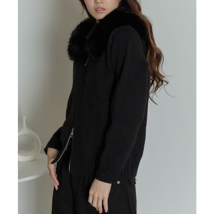ファー付 ニットフードカーディガン[品番：KH000015768]｜VIVID LADY
