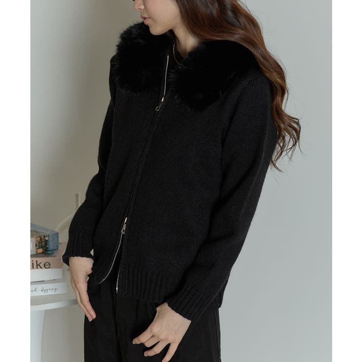 ファー付 ニットフードカーディガン[品番：KH000015768]｜VIVID LADY