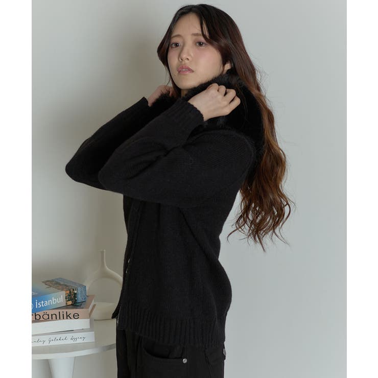 ファー付 ニットフードカーディガン[品番：KH000015768]｜VIVID LADY