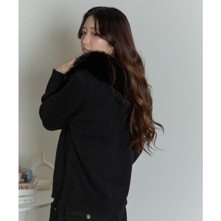 ファー付 ニットフードカーディガン[品番：KH000015768]｜VIVID LADY