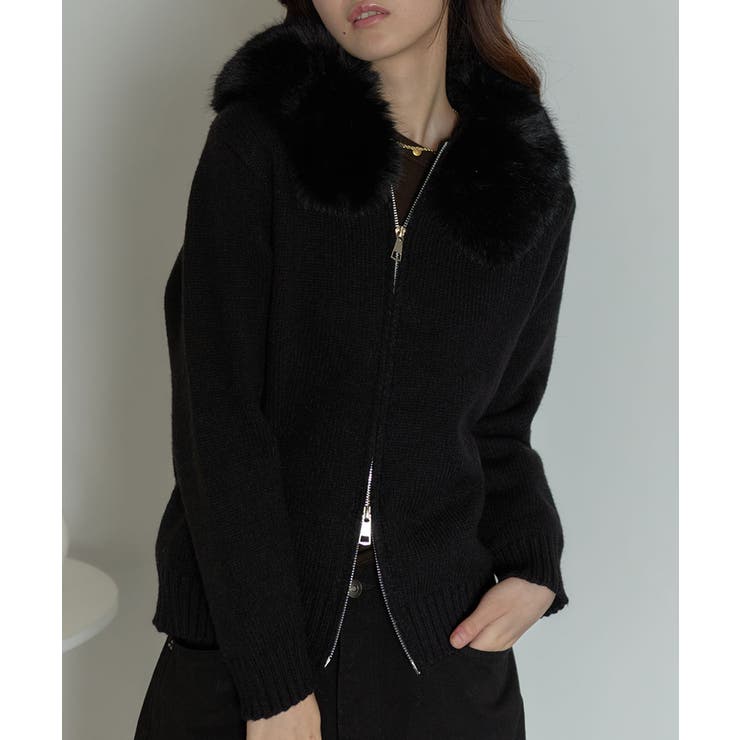 ファー付 ニットフードカーディガン[品番：KH000015768]｜VIVID LADY
