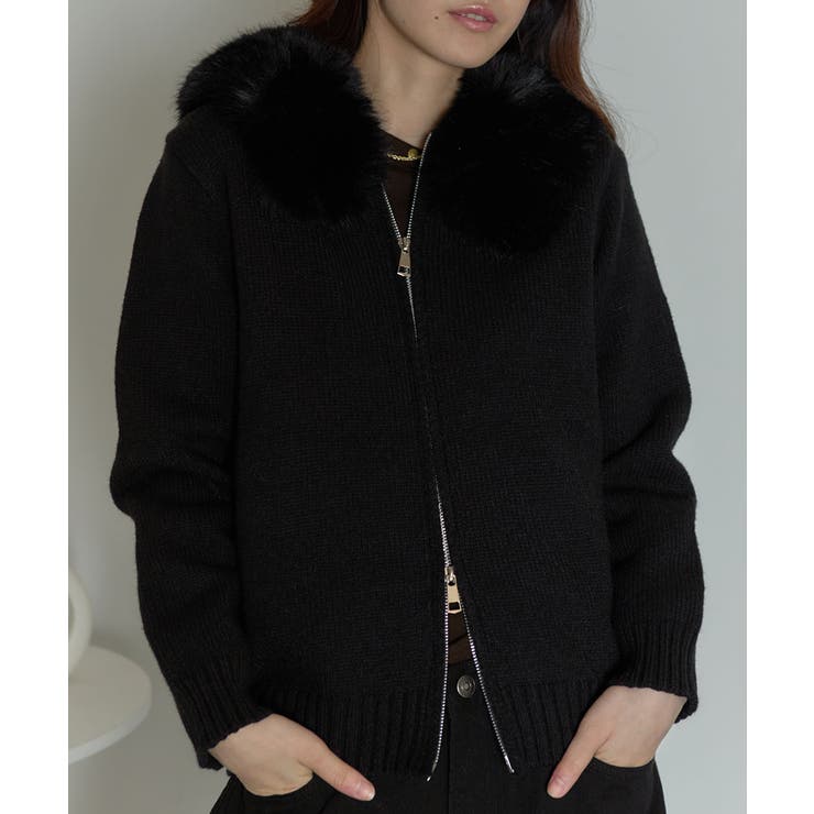 ファー付 ニットフードカーディガン[品番：KH000015768]｜VIVID LADY