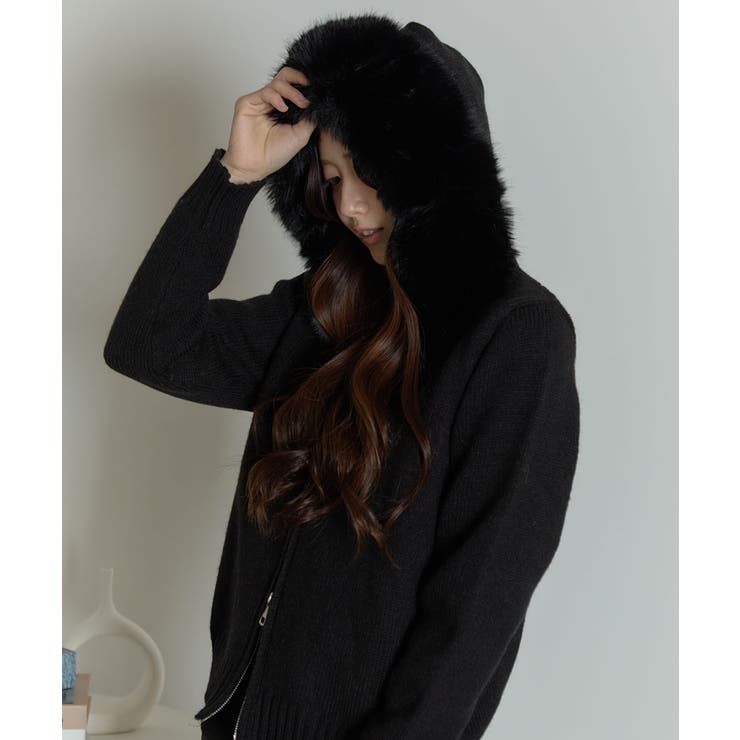 ファー付 ニットフードカーディガン | VIVID LADY | 詳細画像26 