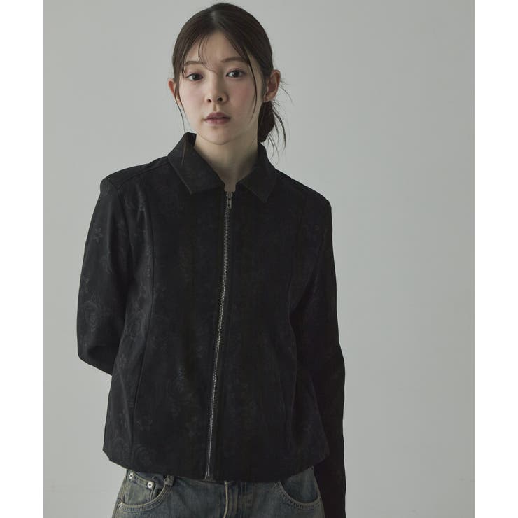 ブラック | ローズジャガード ジップアップブルゾン | VIVID LADY