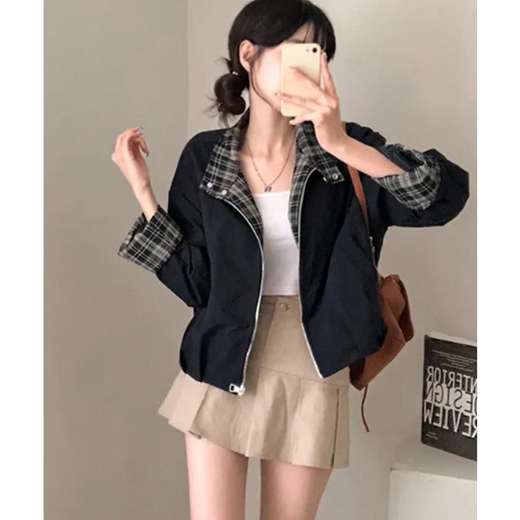 チェック柄ライナー付き ショート丈ブルゾン | VIVID LADY | 詳細画像13 