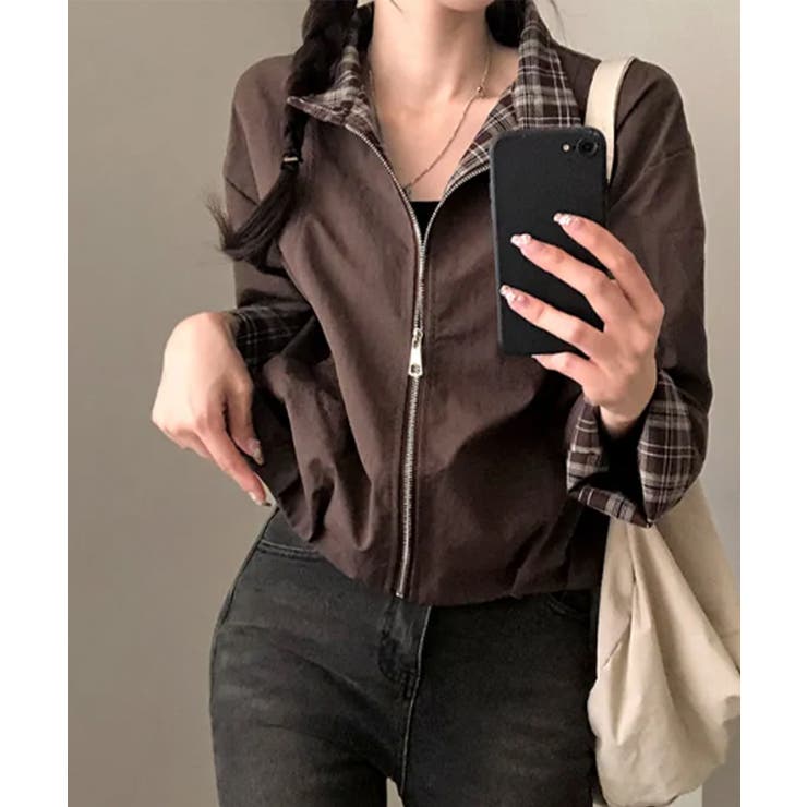 チェック柄ライナー付き ショート丈ブルゾン | VIVID LADY | 詳細画像17 