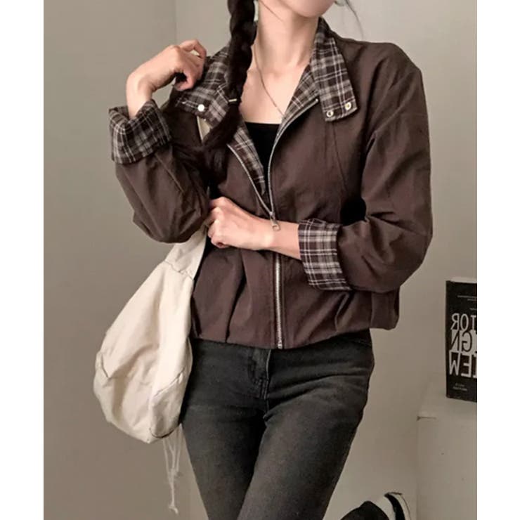 チェック柄ライナー付き ショート丈ブルゾン | VIVID LADY | 詳細画像19 