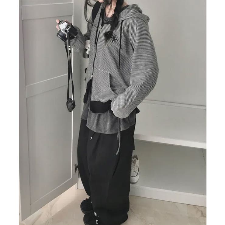 ボーダー柄 フード付きダブルジップパーカー | VIVID LADY | 詳細画像5 