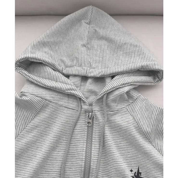 ボーダー柄 フード付きダブルジップパーカー[品番：KH000015793