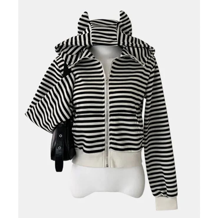 耳付きフード ボーダー ダブルジップショートパーカー | VIVID LADY | 詳細画像19 