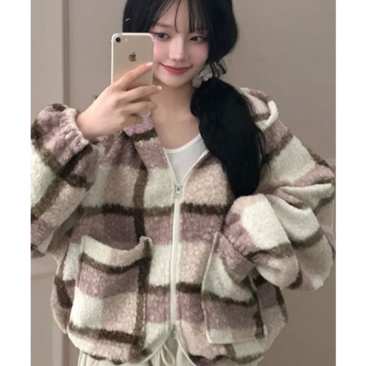 チェック柄 もこもこボア フーディーブルゾン | VIVID LADY | 詳細画像5 