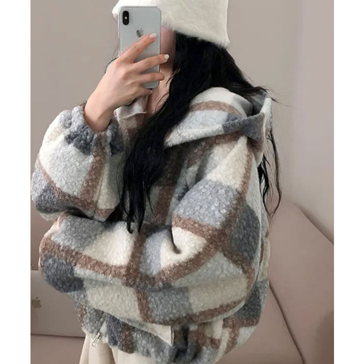 チェック柄 もこもこボア フーディーブルゾン | VIVID LADY | 詳細画像6 