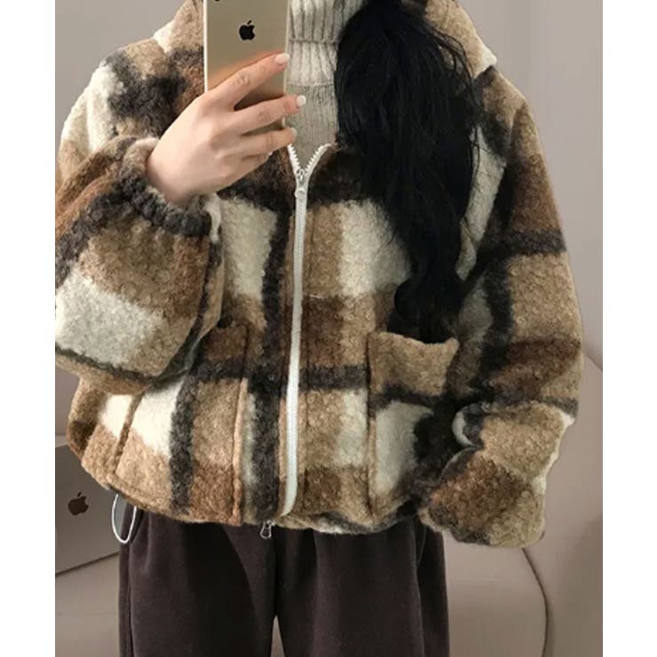 チェック柄 もこもこボア フーディーブルゾン | VIVID LADY | 詳細画像15 