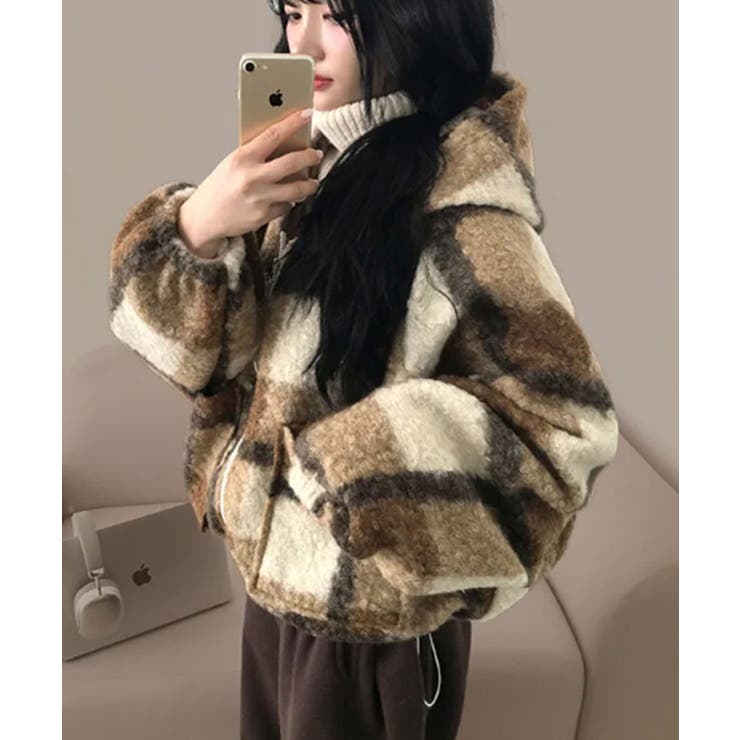 チェック柄 もこもこボア フーディーブルゾン | VIVID LADY | 詳細画像16 