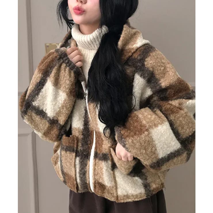 チェック柄 もこもこボア フーディーブルゾン | VIVID LADY | 詳細画像20 