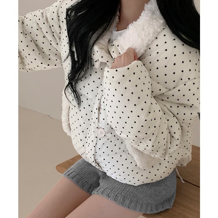 ドット柄 ボアポケット ショートダウンジャケット | VIVID LADY | 詳細画像4 