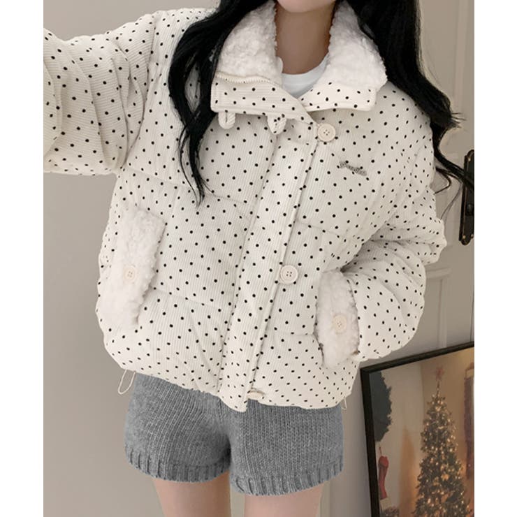 ドット柄 ボアポケット ショートダウンジャケット | VIVID LADY | 詳細画像8 