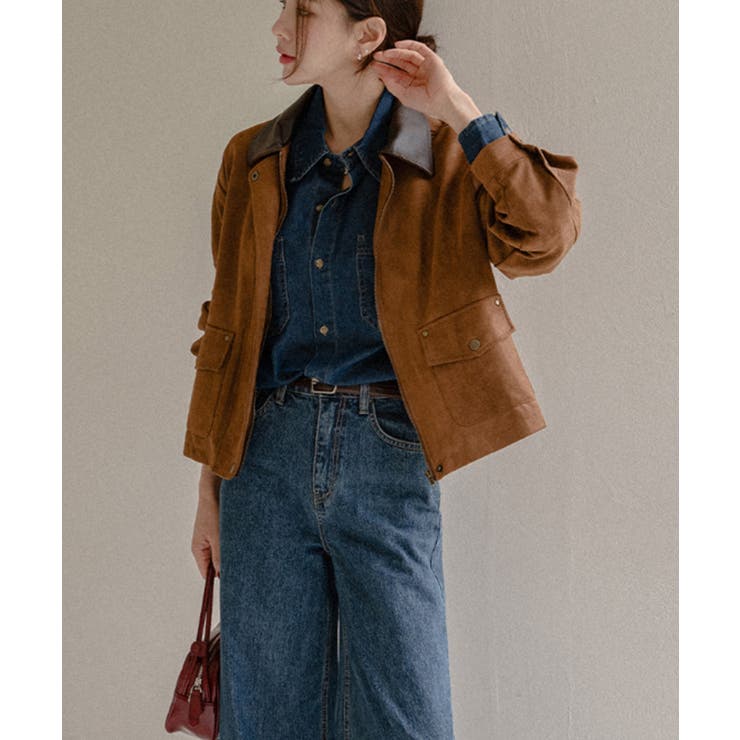 フェイクレザー襟付き スエードライク ブルゾンジャケット | VIVID LADY | 詳細画像3 