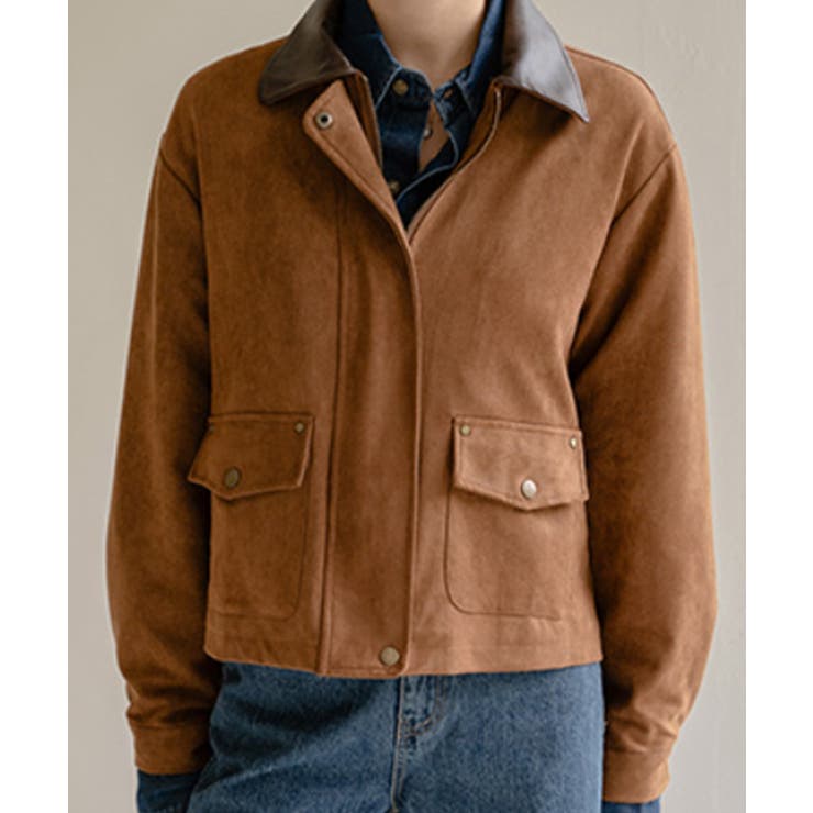 フェイクレザー襟付き スエードライク ブルゾンジャケット | VIVID LADY | 詳細画像7 