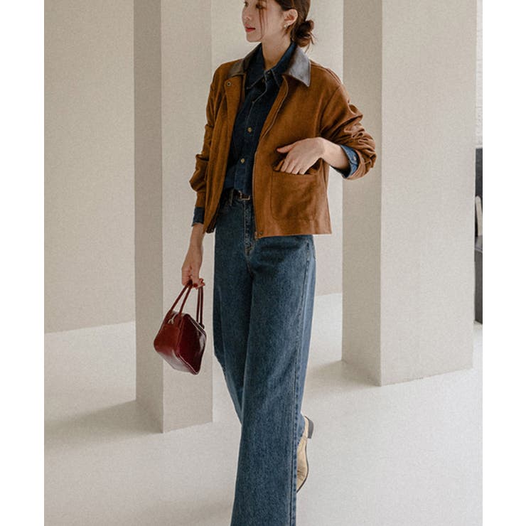 フェイクレザー襟付き スエードライク ブルゾンジャケット | VIVID LADY | 詳細画像9 