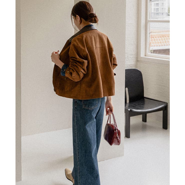 フェイクレザー襟付き スエードライク ブルゾンジャケット | VIVID LADY | 詳細画像10 