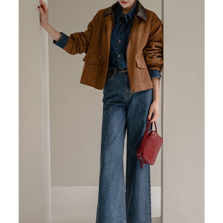 フェイクレザー襟付き スエードライク ブルゾンジャケット | VIVID LADY | 詳細画像11 