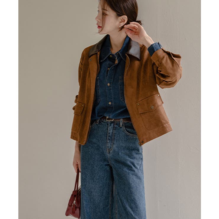 フェイクレザー襟付き スエードライク ブルゾンジャケット | VIVID LADY | 詳細画像12 