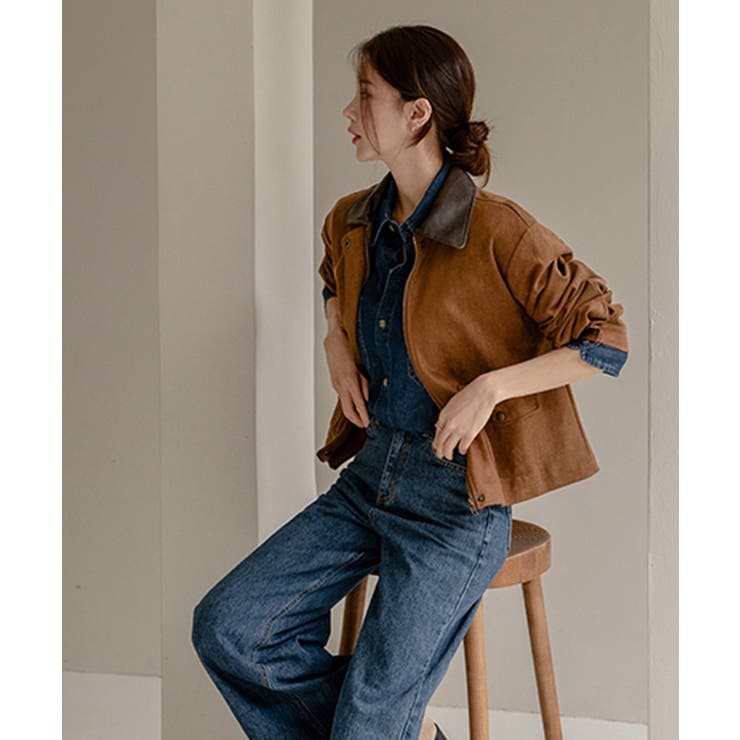 フェイクレザー襟付き スエードライク ブルゾンジャケット | VIVID LADY | 詳細画像13 