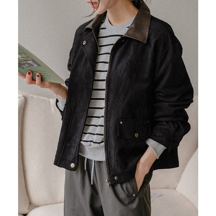 フェイクレザー襟付き スエードライク ブルゾンジャケット | VIVID LADY | 詳細画像14 